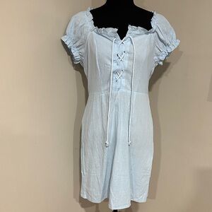 *NASTY GAL* Light Blue Tongue Tied Lace-Up Mini Dress NWT Size 8